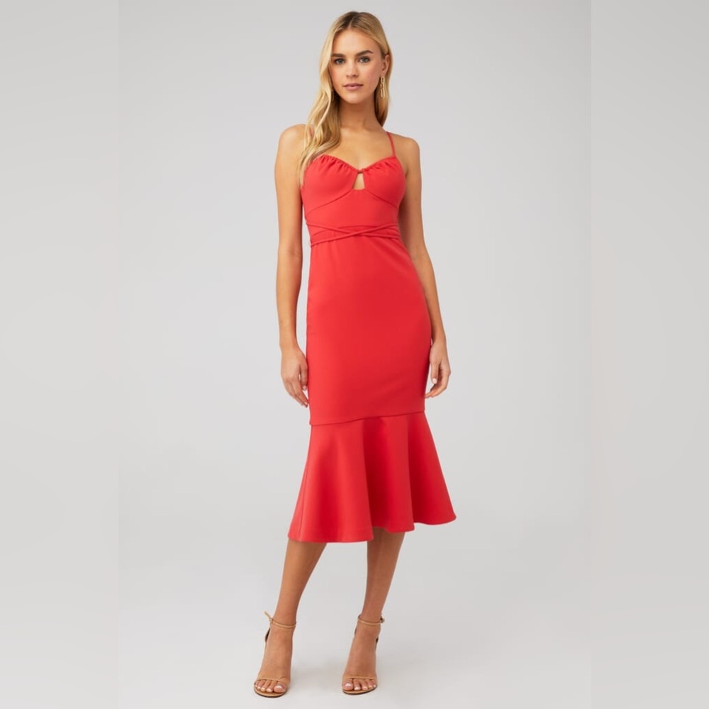 Likely Red Cocktail Midi Dress